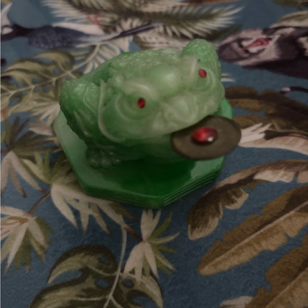 Lucky Green Frog Figurine with Red Accents